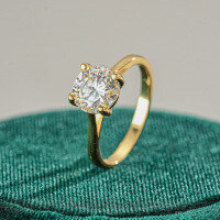 18K Gold Plated S925 Silver Round Moissanite Four-Prong Ring-Set with a 3-carat zircon  No. 5
