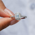 S925 Silver T-Step Square Moissanite Ring-0-2