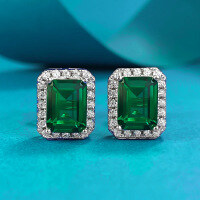 wholesale S925 Sterling Silver European and American New Vintage Cultivated Emerald Cut 6*8 Summer Versatile Women's Jewelry Live Stream-E067 925 silver