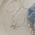 wholesale S925 Sterling Silver Ballpoint Bow Necklace for Women, Small and Unique Design, High-End Luxury, Personalized Elegance Snake Chain Necklace-0-0