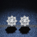 S925 Silver Sunflower Stud Earrings with Cushion Square Pyramid Wedding Moissanite-0-2