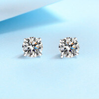 wholesale 925 Sterling Silver Women's Fashion 18K Gold High-End Sense Birthday Gift for Girlfriend Four-Prong 1 Carat 2 Carat Moissanite Earrings-4mm Zirconia Earplugs
