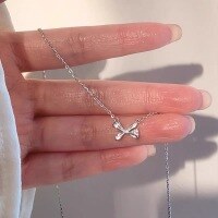 wholesale S925 Sterling Silver Bow Dainty Necklace Women, Minimalist and Unique Design, Delicate Collarbone Chain, Fashionable and Niche-Bow Necklace 925 Silver