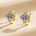 S925 Silver Four-Leaf Clover Stud Earrings with Moissanite, Hypoallergenic-0-0