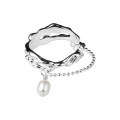 wholesale S925 silver double-layer irregular cross pearl ring Korean version geometric personality jewelry R00239-0-4