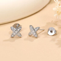 wholesale S925 Sterling Silver Plated with K Gold Cross Earrings for Women, Featuring Moissanite, Minimalist Geometric X-Shape Exquisite Earrings-Platinum