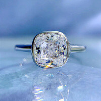 wholesale Metal material first: 7*7 cushion white diamond ice flower cut engagement ring for women,ins, Mu Jing Jewelry new simulated diamond ring-R482 White Diamond No.9