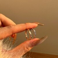 wholesale 925 Sterling Silver Korean-style Ring for Women, Minimalist Luxury, Wrinkle and Smooth Surface with Micro-Inlaid Zirconia Row Ring, Irregular Design-DY121283-SW-BU 9