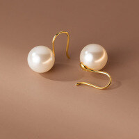 wholesale S925 Sterling Silver Nameplate Style Synthetic Pearl Ear Hook French High Heel Earring Ear Jewelry Trendy M04033-Silver 8mm