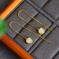 wholesale 925 Silver Gold-Plated Inlaid Hetian Jade Heart-Shaped Jade Earrings Cheongsam Hanfu Ear Accessories Wholesale-0-3