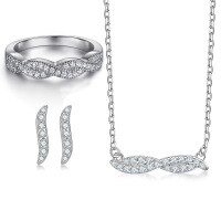 wholesale 925 Sterling Silver Women's Jewelry Set High-End European and American Style S Letter Earrings Zirconia Twisting Row Diamond Ring Ribbon Necklace-Earrings TLED115 925 silver