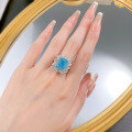 wholesale S925 silver jewelry, new style Paraiba color 9*11mm gemstone vintage-set marquise diamond ring-0-3