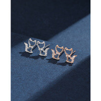 wholesale 925 Sterling Silver Hollow-Out Fox Stud Earrings for Women, Exquisite and Petite, Hypoallergenic for Fresh Piercings, Personalized and Elegant with Micro-Paved Zirconia Ear Jewelry-Platinum earrings with plastic earplugs 925 silver