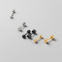 wholesale S925 Sterling Silver Geometric Smooth Surface Threaded Stud Earrings Minimalist Personality Aloof Style Ear Cartilage Piercing M01448-S925 Silver 3mm Black