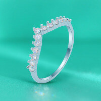 wholesale S925 Sterling Silver Cross-Border Moissanite Thin V-Shape Small Pavé Ring for Women, Stackable Closed Band Petite and Exquisite-Moissanite (Ring) 1.4g No. 5