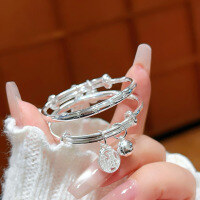 wholesale 9999 Pure Silver Auspicious Healthy Baby Bracelet Anklet Engravable for Full Moon Birthday and First Birthday Gifts-Peace and Joy 999 Silver Pair Approximately 24g 999 Silver