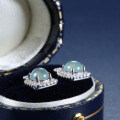 S925 Silver Square Encrusted NaturalBlue Water Jadeite Stud Earrings-0-1