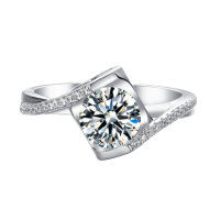 wholesale S925 Sterling Silver Twisted Shank Ring Simulation Women's Ring 1 Carat Moissanite Eternity Band Angel's Kiss Ring Wedding Ring-Platinum US size 9#