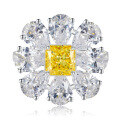 wholesale S925 Sterling Silver Imported High Carbon Diamond 6*6 Yellow Diamond Ring Cluster Floral Setting Engagement Ring-0-4