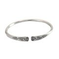 wholesale 9999 Silver Adjustable Open-End Hand-Hammered Engraved Peony Pattern Vintage Bohemian Bracelet for Women-0-4