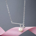 wholesale S925 Silver Metal Rhinestone Pearl Necklace, Korean Version New Fashion Trendy Women's Internet Celebrity Same Style Pendant Collarbone Chain for Office Lady Elegant Temperament-0-5