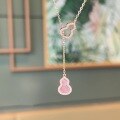 wholesale 925 Sterling Silver Powder Mother-of-Pearl Fortune Gourd Pendant Necklace, Small Batch Design, New Chinese Style, Full Diamond Accents, Tassel Detailing-0-3