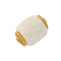 wholesale Gold-plated 925 silver carved natural mammoth ivory barrel bead with key pattern and six-syllable mantra DIY silver jewelry accessory-0-4