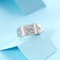 Silver-Plated 925 Men's Square Moissanite Ring, Trendy Ins Light Luxury New Jewelry-0-2