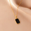 wholesale S925 silver black drip-engraved square necklace women's plaque collarbone chain D8434-0-3