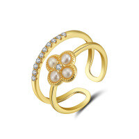 wholesale Metal material, cross-border niche design Korean style personalized high-end ring for women, lightweight luxury pearl zirconium open ring finger jewelry-S925 sterling silver natural freshwater beads 3A white zirconium approximately 2.32g &gt; opening adjustable