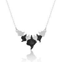 wholesale S925 Sterling Silver 568 Irregular Leaf Necklace Women's European and American Style Small Batch Personality Two-Tone Electroplated Collarbone Chain-Burnt black + burned silver [swimming] 925 silver