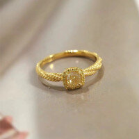 wholesale S925 Sterling Silver Small Cube Sugar Ring for Women, Small Niche Design, High-End Sense, Popular Style, Ultra-Sparkling Yellow Diamond Vine Twist Diamond Ring-Gold Adjustable opening