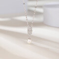 wholesale S925 Silver Fashion New Korean Style Pearl Necklace Women's Internet Celebrity Same Zircon Shell Pearl Simple Collarbone Chain Wholesale-0-0