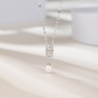 wholesale S925 Silver Fashion New Korean Style Pearl Necklace Women's Internet Celebrity Same Zircon Shell Pearl Simple Collarbone Chain Wholesale-Shell Pearl Necklace 925 Silver