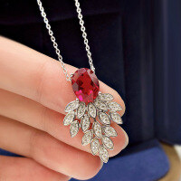 wholesale [] Silver Zhuozhifan Jewelry New Women's Simulated Ruby 7*9 Necklace Jewelry Ins Style Necklace Accessories-Ruby Necklace 925 Silver