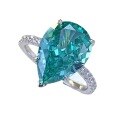 wholesale S925 Sterling Silver New Imported High Carbon Diamond 10*14mm Teardrop Emerald Green Ring for Women, European and American Style-0-4