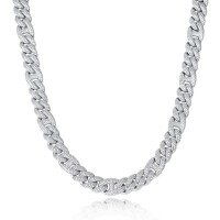 wholesale 925 Sterling Silver Plated 8-Shape 12MM Hip Hop Cuban Men's Necklace with Moissanite, New Style forCross-Border E-Commerce Jewelry-Zircon silver/156g (bare goods) 16 inches (length 40cm)