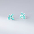 wholesale S925 Sterling Silver Mint Green Four-Petal Flower Earrings, Small Fresh, Sweet, Ins Style, Niche Design M06701-0-0