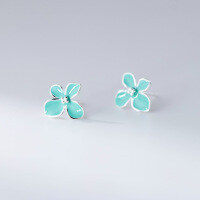 wholesale S925 Sterling Silver Mint Green Four-Petal Flower Earrings, Small Fresh, Sweet, Ins Style, Niche Design M06701-S925 silver pair 925 silver