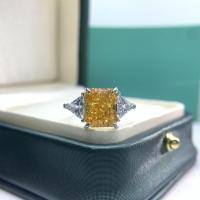 wholesale S925 Sterling Silver Light Luxury and Elegant Square Diamond Ring with Ice-Cut Synthetic Gemstone in Pale Yellow and Pink, Factory Direct-8*10 Ice Flower Cut Goose Yellow Ring 3.9g US Size 6