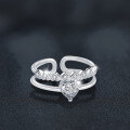 Sterling Silver Moissanite Heart Double-Layer Open Ring for Women-0-0