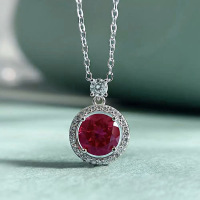 wholesale Metal: 925 Sterling Silver New Zhuo Zhifan Jewelry 8*8 Heart-shaped Round Diamond Pendant Necklace for Women, Classic and Stylish Design-N243 Red Diamond 925 Silver