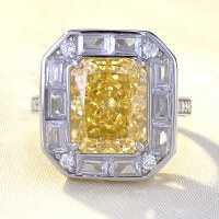 wholesale S925 silver, Zhuo Zhifang new rectangular yellow diamond ice-cut 8*10mm high-carbon diamond versatile ring for women-R581 Yellow Diamond No. 5
