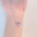 wholesale S925 Sterling Silver Pink Diamond and White Diamond Hearts Together Necklace, Fashionable Sweet Design High-End Sense Collarbone Chain Jewelry-0-3