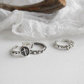 wholesale S925 Sterling Silver Korean-style Ins Vintage Antiquated Cross Heart Adjustable Ring for Women-0-2