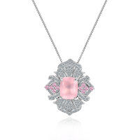 wholesale S925 Sterling Silver Large Carat Natural Topaz Pendant Necklace with Yellow, Purple, and Pink Crystals-Natural rose quartz necklace