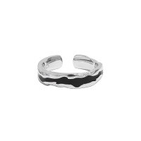 wholesale S925 Sterling Silver Open-Ended Ring for Women, Korean Version Ins Minimalist Irregular Drip Glaze Textured Design-Platinum [Black Glaze] &gt; Opening adjustable