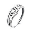 wholesale S925 Sterling Silver Fashion Minimalist Retro Three-Layer Cross Small and Exquisite Dynamic Beaded Rotating Adjustable Ring-0-4