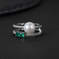 wholesale S925 sterling silver cross-border direct supply new fashion luxury natural freshwater pearl ring with gemstone inlay-0-0