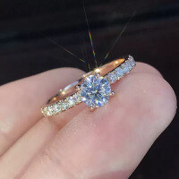 wholesale Metal material first: ZHUOFAN Jewelry New 1-Carat Single Diamond Simple and Versatile Ring, Elegant Engagement Ring for Women-Yellow 9